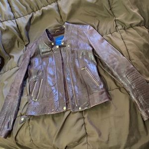 Cole Haan chocolate dark brown leather jacket!!